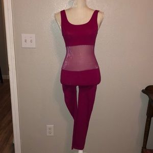 Fuchsia workout leotard with mesh middle